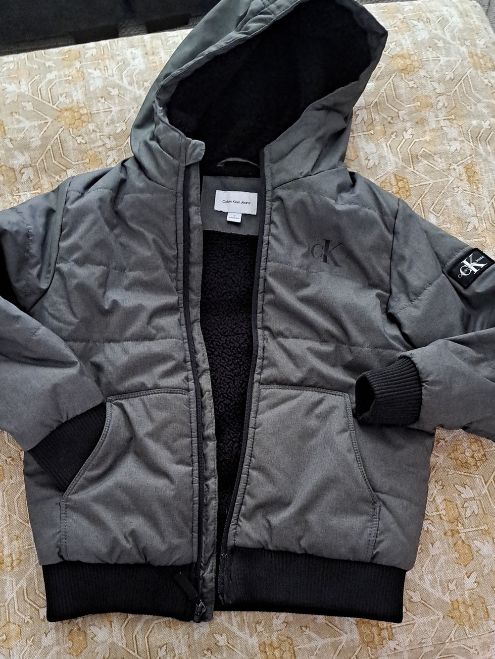 Calvin Klein Kids Charcoal Hooded Puffer Jacket Size 7